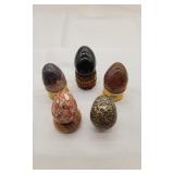 5 Polished Gemstone Eggs & Holders