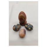 3 Polished Gemstone Eggs & Holders