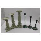 3 Brass Candle Sticks & 3 Pedastal Candle Holders