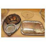 Various Glass & Silver Toned Dishware Pieces