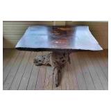 Custom Slab Table W Tree Root Pedastal Base