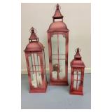 3 Metal Yard Lantern W Battery Powered Candles
