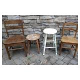2 Wooden Library Chairs & 2 Wooden Stools