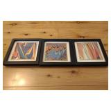3 Signed Frames Hand/Marbled Paper Sheets