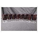 8 Ruby Red Glass Wine Goblets