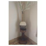 Three Toned Ceramic Floor Vase & Carved Wood Stand