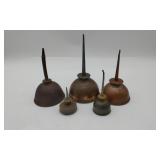 5 Metal Various Sized Thumb-Pump Oil Cans