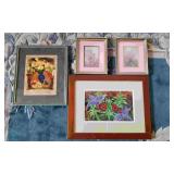 4 Framed Floral/Butterfly Themed Art Prints