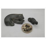 Carved Stoned Polar Bear, Otter Figure & Coaster
