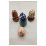 3 Polished Gemstone Eggs & Holders