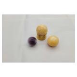 3 Polished Mineral Spheres & Brass Display Ring