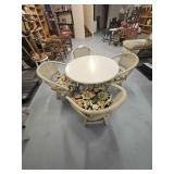 4 Wood & Wicker Swivel Patio Table & Chairs