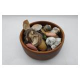 Wooden Bowl With Shells & Rocks