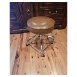 Stool W/ Leather Seat, Metal Base, On Rollers