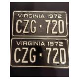 2 1972 Virginia Tags W/Matching Numbers