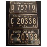 3 1968 South Carol;ina Tags