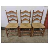 3 Ladderback Chairs W/Rush Bottom Seats
