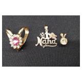 14K Gold Diamond Pendent and 14K Pendents