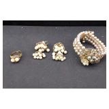 Vtg Pearl Earrings, Bracelet and Ring