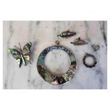 Silver & Abalone Leaf Earings, Brooch & Pendant