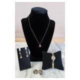 10K Gold Filled Necklace, Earrings and Watch