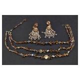 Vtg Amber & White Crystal Necklace & earrings