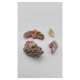 3 Small Rhodochrosite Pieces & Clear Quartz