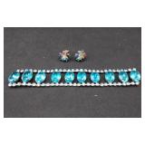 Mid-century Oval Cobalt & Light Blue Bracelet & Er