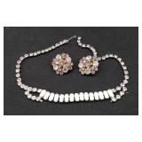 Mid-Century Milk Glass Collar Necklace & earrings