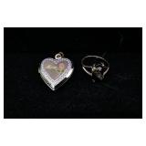 10k "Mom" Heart locket and Onyx & Diamond ring