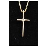 14K Gold, Diamond "Cross" Pendant & Chain
