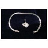 14K Gold Native American Head Pendant & Bracelet