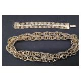 Double C-Link Necklace and Chino Bar Link Bracelet