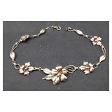 Mid-Century Floral Link Necklace 12K On Silver