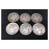 6 U.S. Silver Mercury Dimes