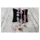3 Bracelets With Glass Beads. 925 Chains