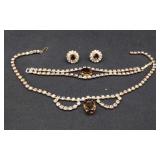 Mid-Century Amber & Gold Toned Jewelry Set