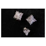 3 Diamond Studded - Earrings Stamped 10K.
