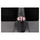 14k white & Gold Vtg Cluster Ruby and Diamond ring