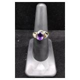 10k Yellow Gold  Oval Cut Amethyst & Diamond Ring
