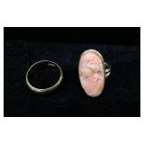 14k Shell Cameo Ring and Gold Band