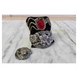 Silver toned Bracelets and Brooch