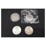 4 Silver Walking Liberty Half Dollars