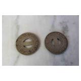 2 Johnson City TN Transit Co Fare Tokens.