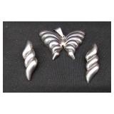 Sterling Silver Butterfly Pendant & Earrings