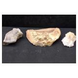 Fossil Fragment & Two Crystal/Mineral Specimens