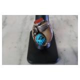 Folk Art Bear Ring WIth Bear Claw & Turquoise