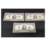 Three Uncirculated $2.00 Bills.