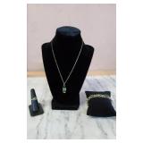 Gold-Tone & Jade Necklace, Ring and Bracelet