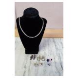 Steling Necklace, Earrings, Stones